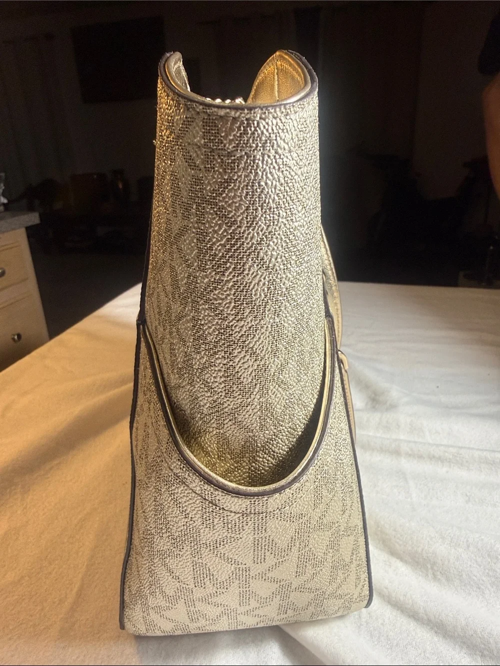 Michael Kors Metallic Gold MK Signature Shoulder Tote